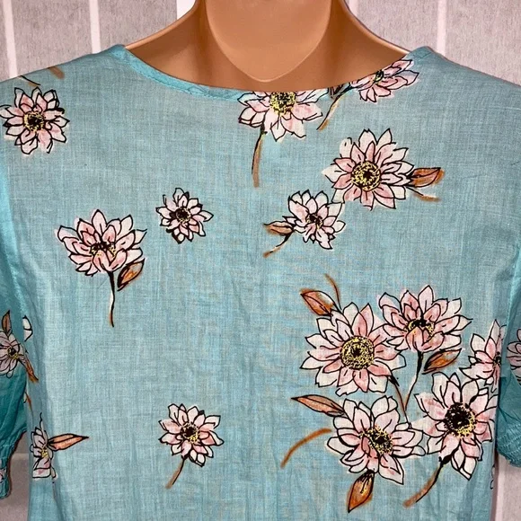 Intimately by FREE PEOPLE Floral Print Babyblue Short Sleeve Bodysuit Blouse S - Picture 10 of 12